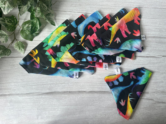 Cotton Pet Bandana with collar attachment - Rainbow Jurassic