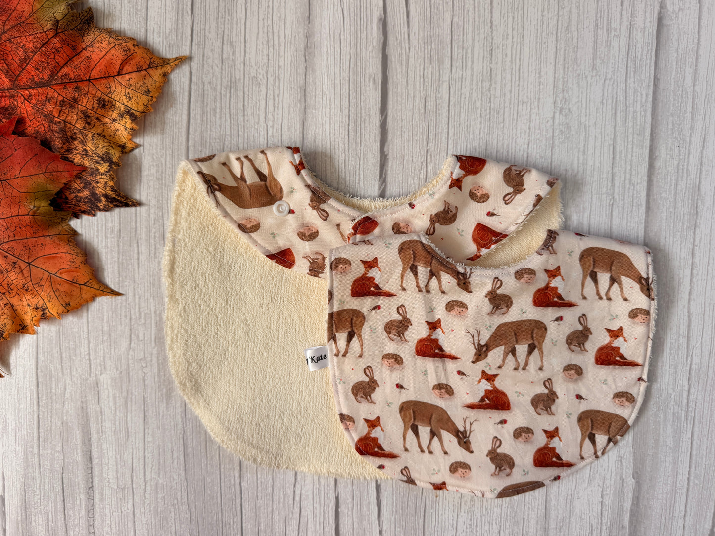 Cotton & Terry Towelling Baby Bibs - Woodland Adventure