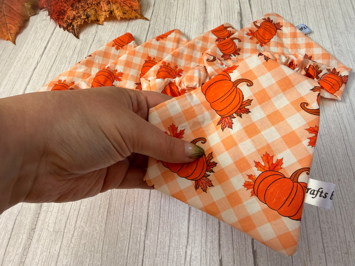 Cotton Pet Scrunchie Bandana - Pumpkin Gingham
