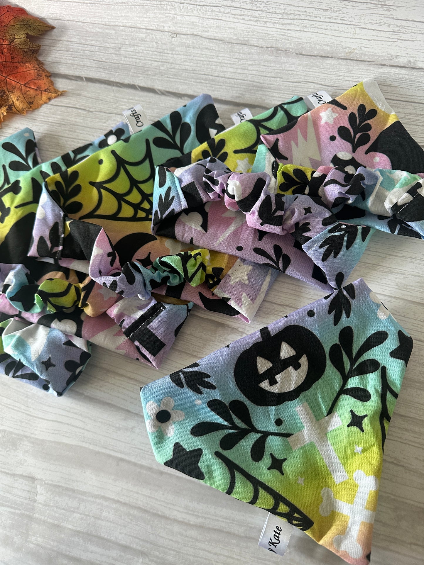 Cotton Pet Scrunchie Bandana - Spooky Rainbow