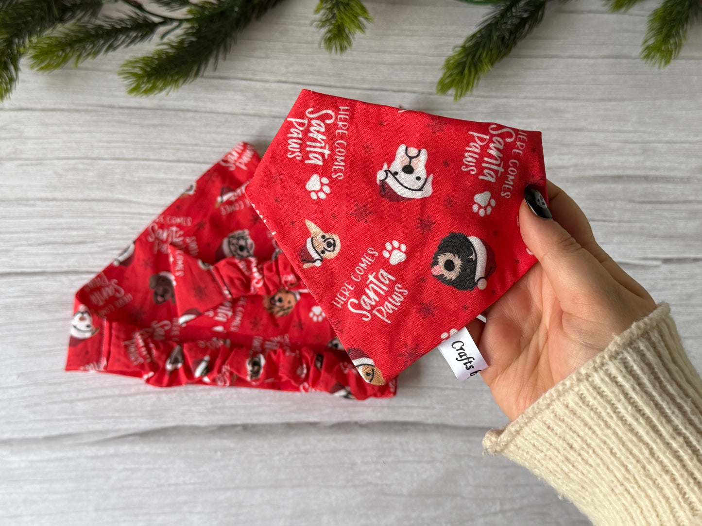 Cotton Pet Scrunchie Bandana - Here comes Santa Paws