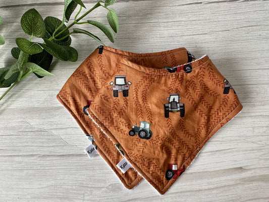 Cotton & Terry Towelling Baby Bandana Bib - Farm Tractors