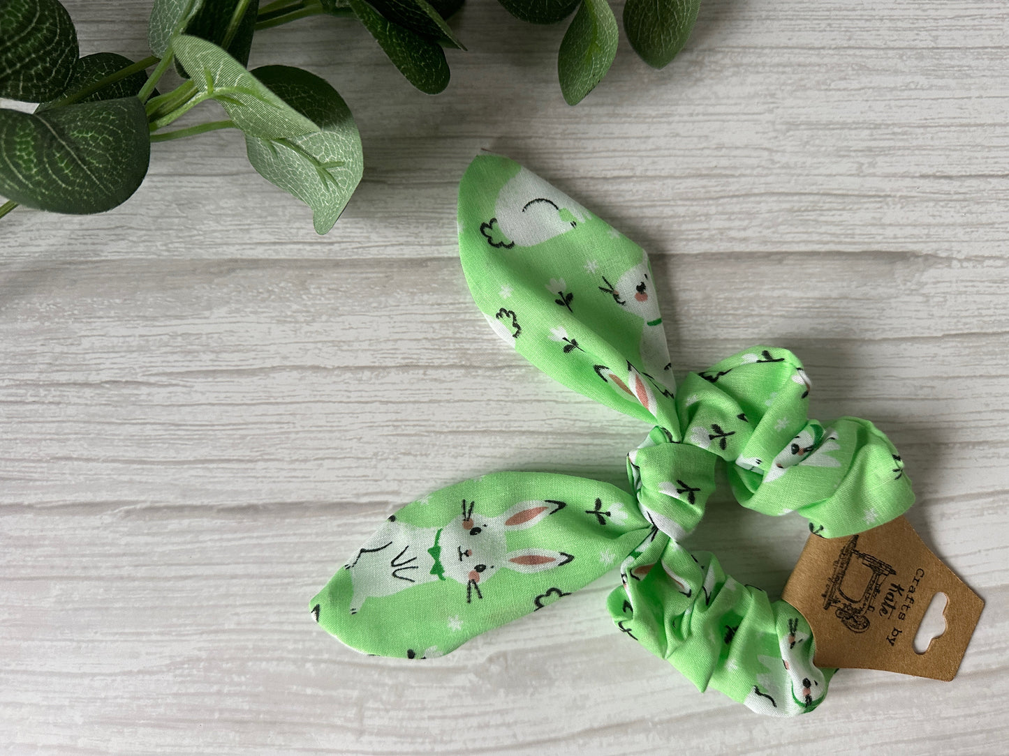 Cotton Scrunchie with tails - Green Bunnies