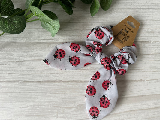 Cotton Scrunchie with tails - Grey Ladybirds