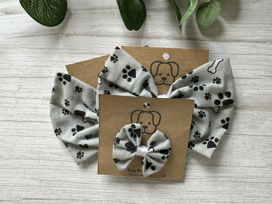 Cotton Pet Bow with collar attachment - Grey Paws