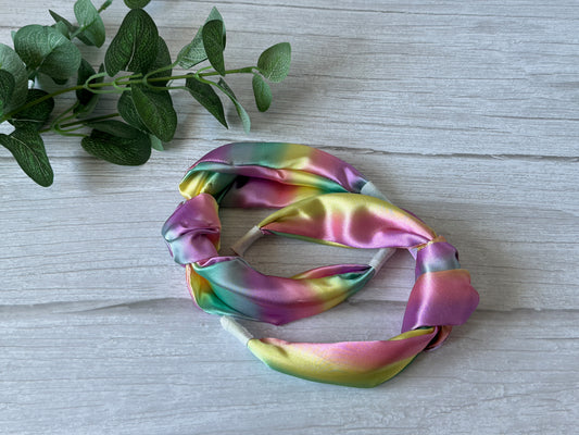 Silk Knotted Headband - Pastel Rainbow