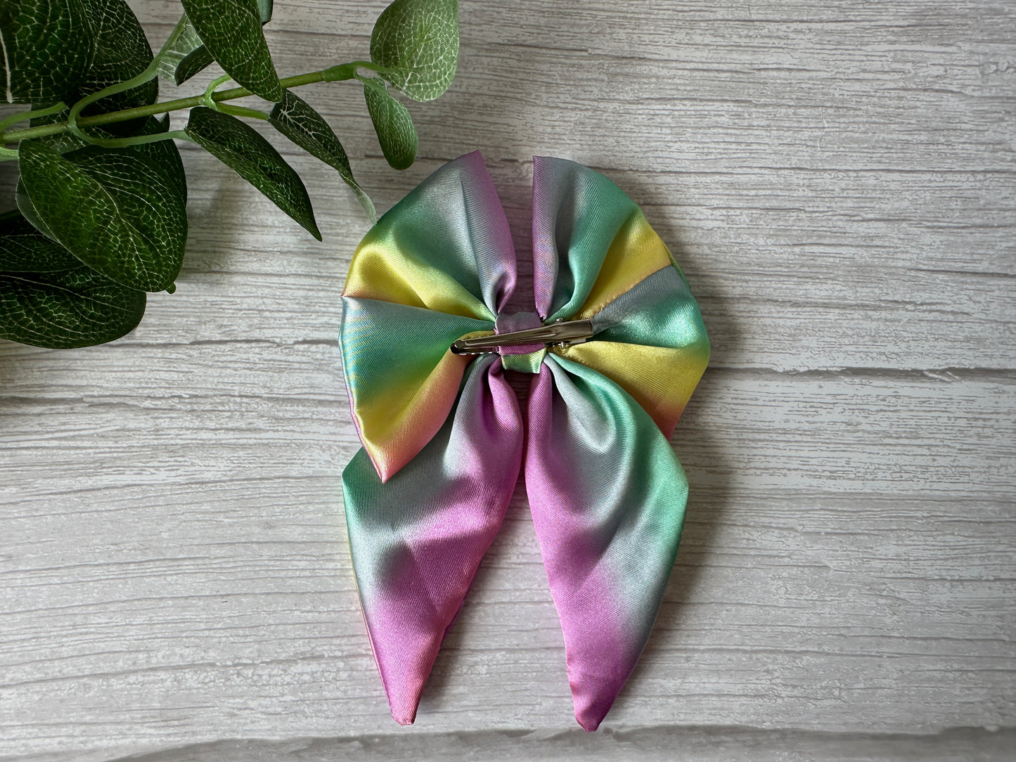 Silk Sailor Bow Clip - Pastel Rainbow