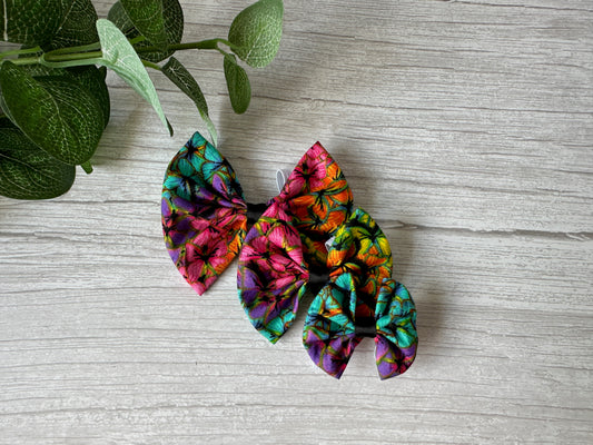 Cotton Pet Bow with collar attachment - Rainbow Butterfly Print