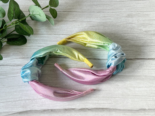 Jersey Foil Hologram Knotted Headband - Bright Rainbow