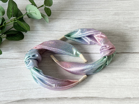 Jersey Foil Hologram Knotted Headband - Mermaid Rainbow