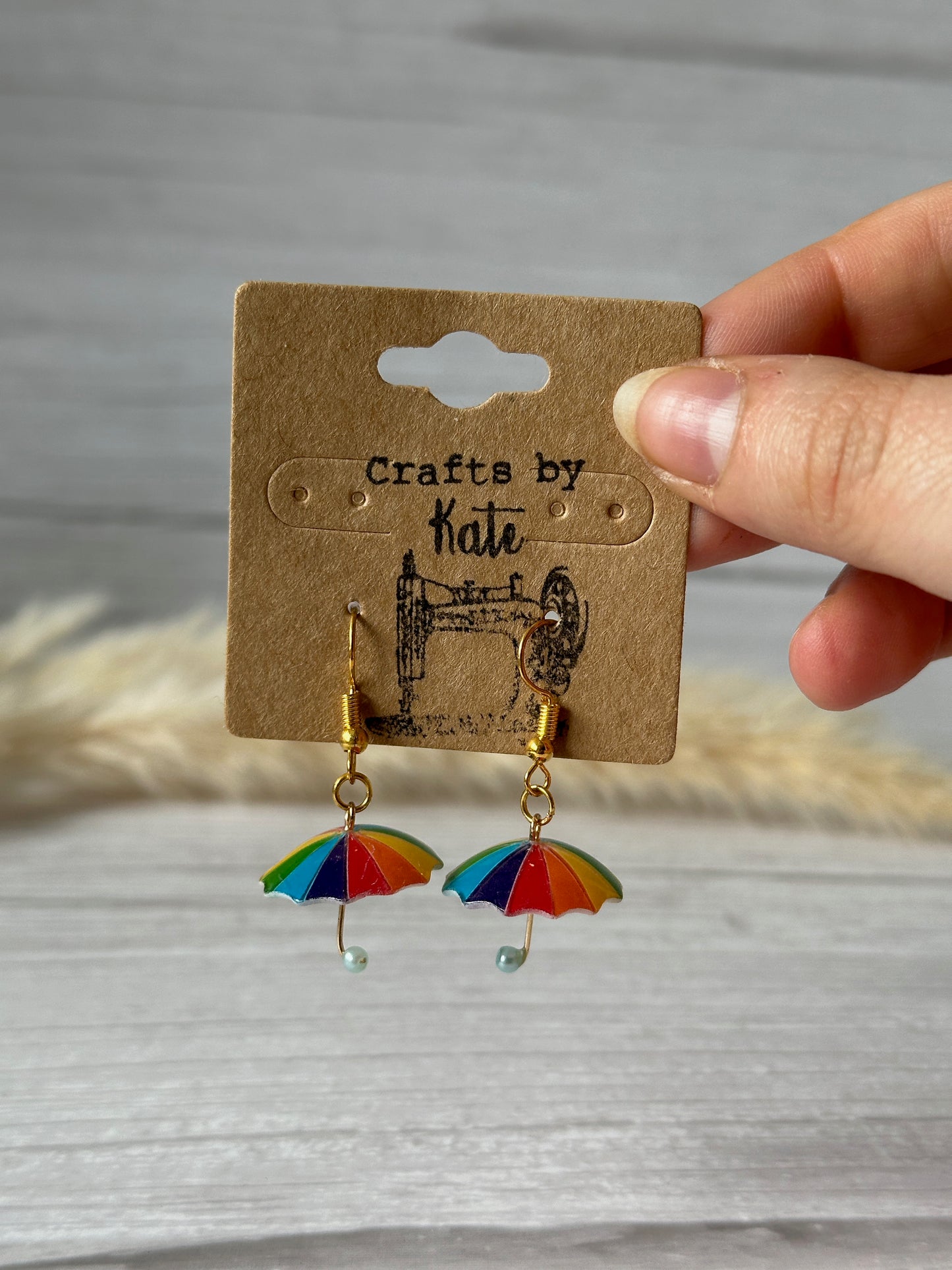 Handcrafted Rainbow Umbrella Plated Dangle Earrings