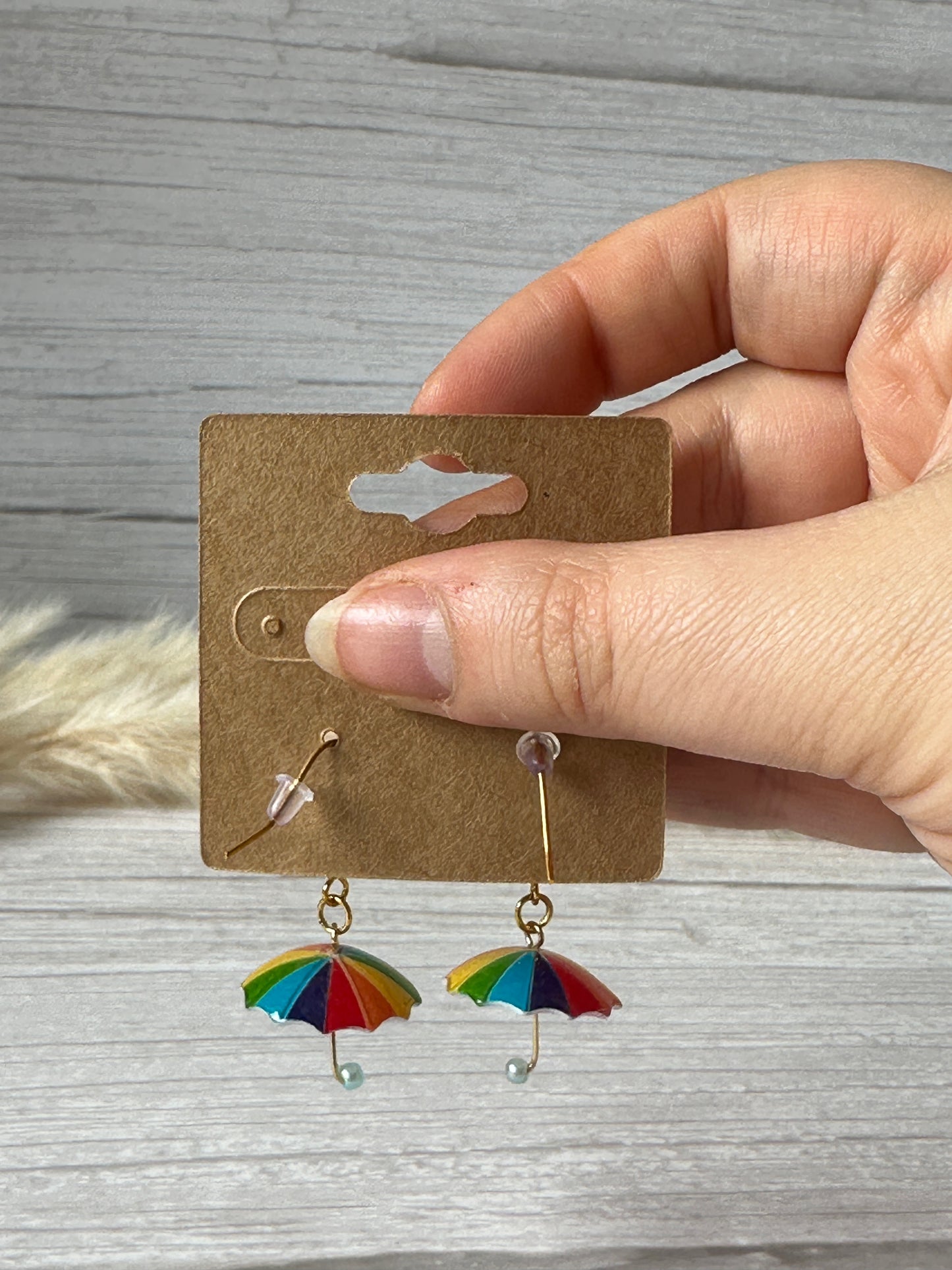 Handcrafted Rainbow Umbrella Plated Dangle Earrings