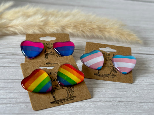 Handcrafted Rainbow Pride Heart Stud Earrings