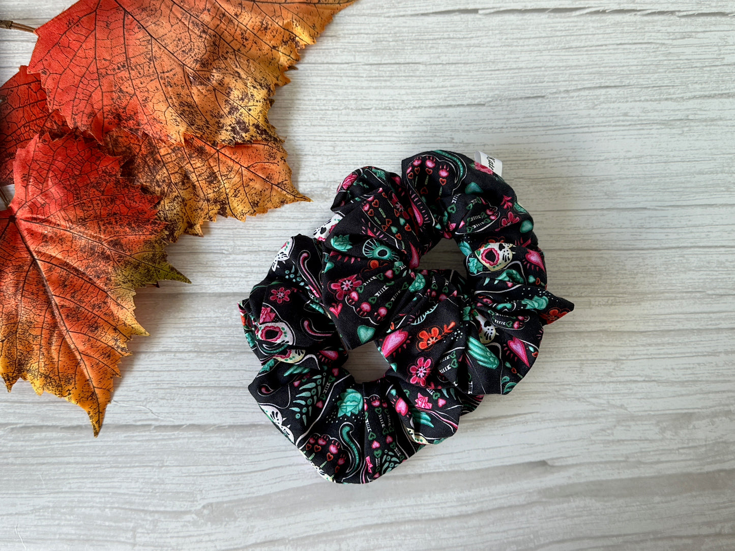 Cotton Extra Large Scrunchie - Day of the Dead Cats