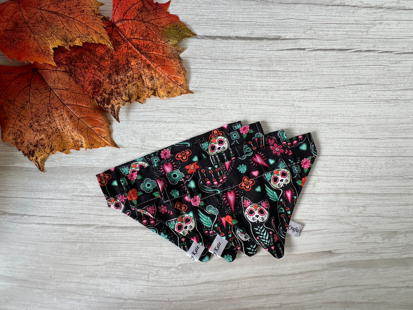 Cotton Pet Bandana with collar attachment - Day of the Dead Cats