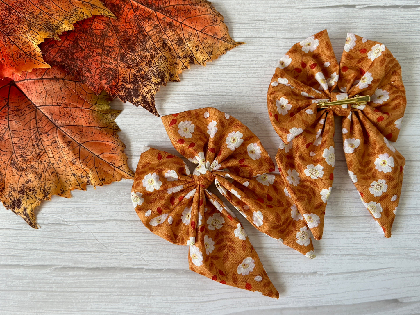 Cotton Sailor Bow Clip - Autumn Flowers