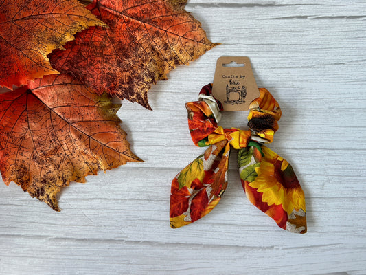 Cotton Scrunchie with tails - Sunflowers & Pumpkins