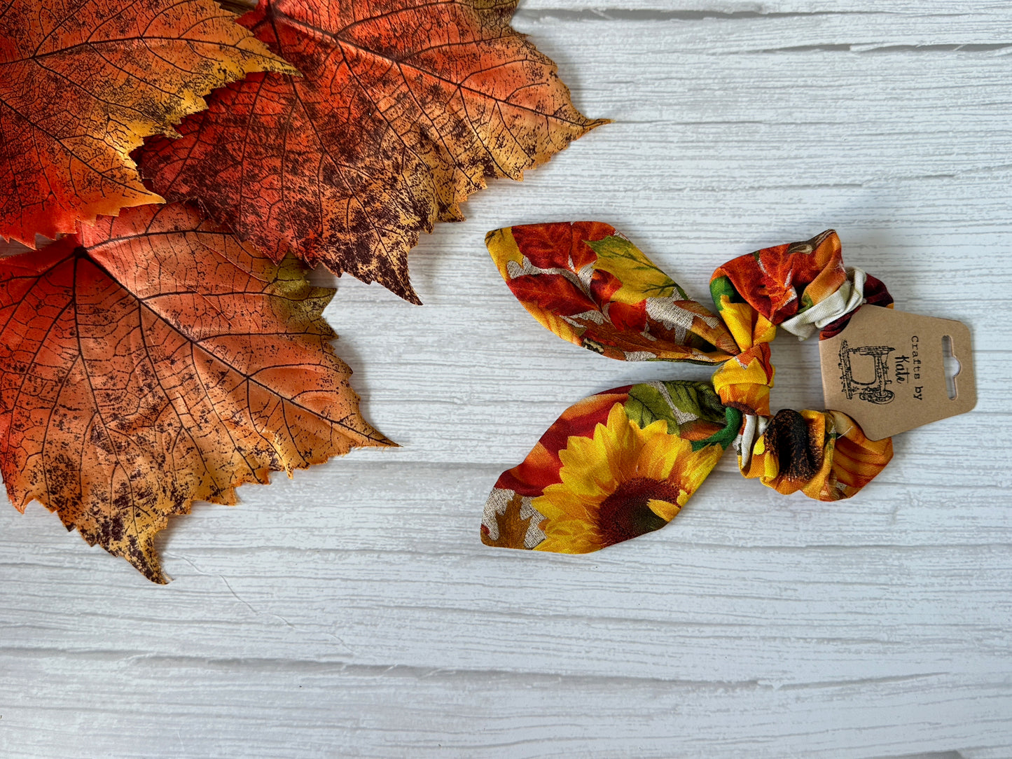 Cotton Scrunchie with tails - Sunflowers & Pumpkins