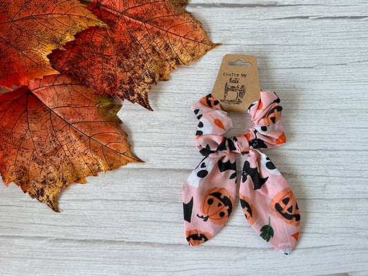 Cotton Scrunchie with tails - Pink Pumpkins