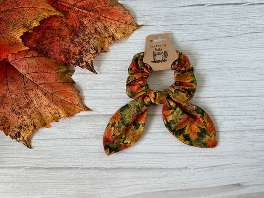 Cotton Scrunchie with tails - Autumn Leaves