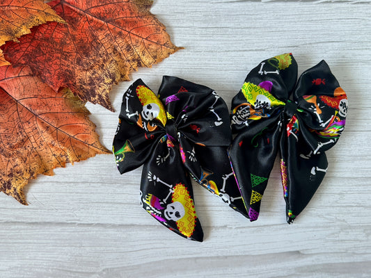 Silk Sailor Bow Clip - Day of the Dead