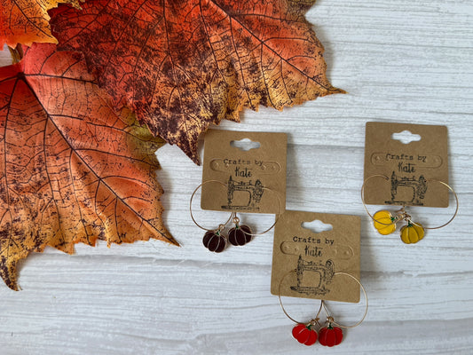 Handcrafted Halloween Pumpkins Silver Plated Hoop Earrings