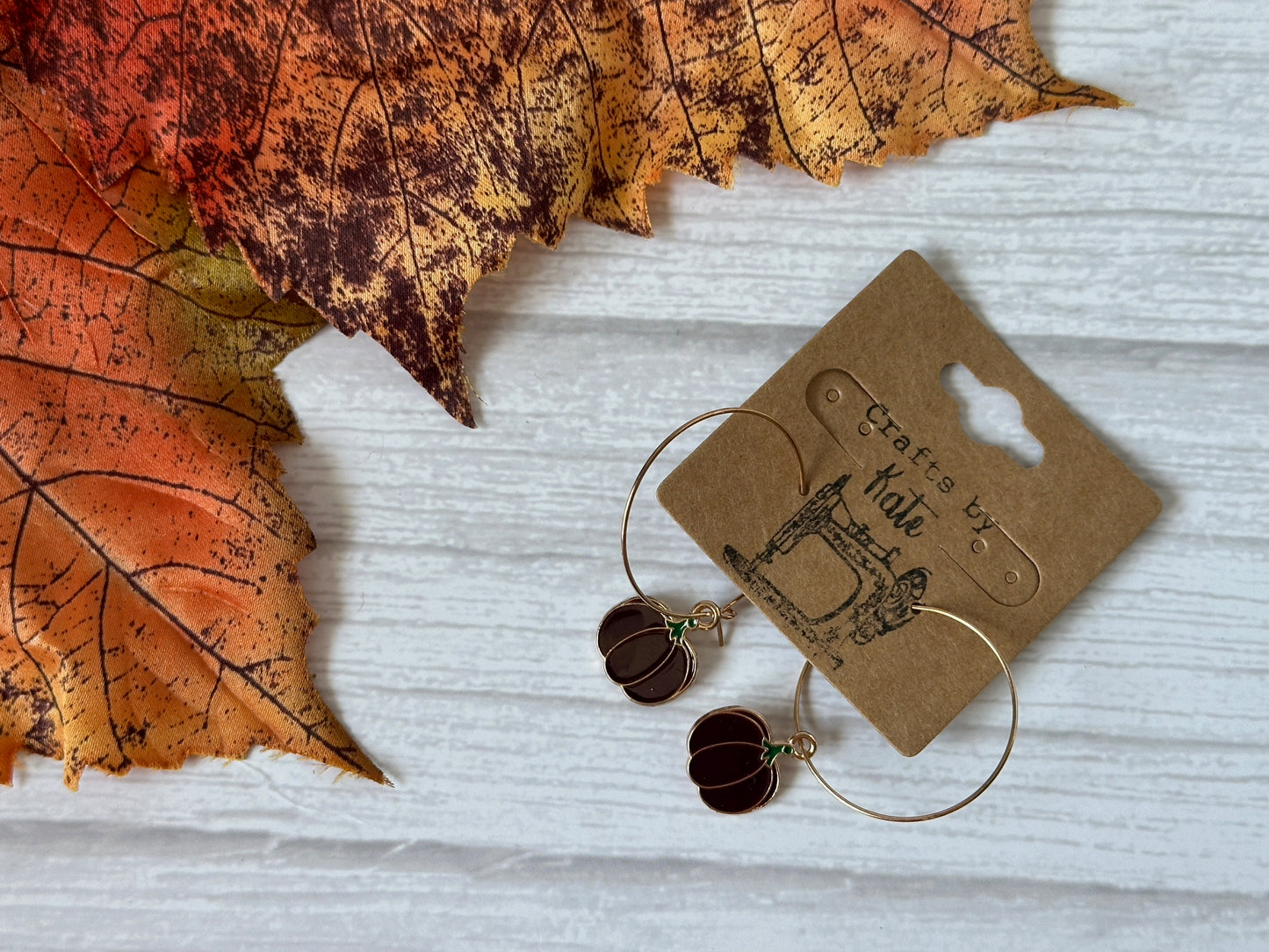 Handcrafted Halloween Pumpkins Silver Plated Hoop Earrings