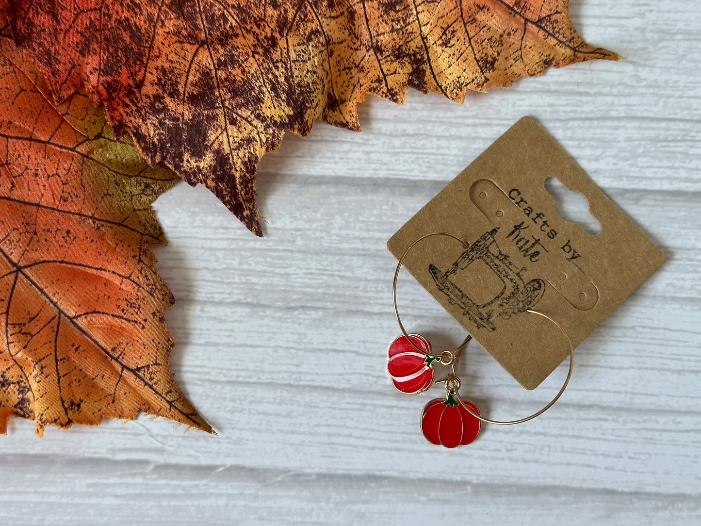 Handcrafted Halloween Pumpkins Silver Plated Hoop Earrings