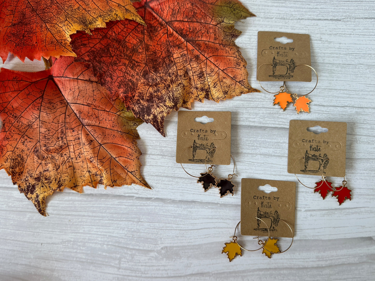 Handcrafted Halloween Maple Leaves Silver Plated Hoop Earrings