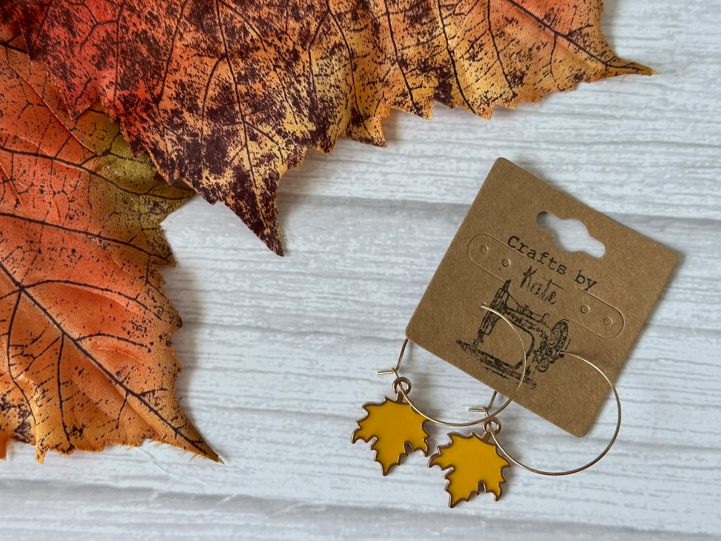 Handcrafted Halloween Maple Leaves Silver Plated Hoop Earrings