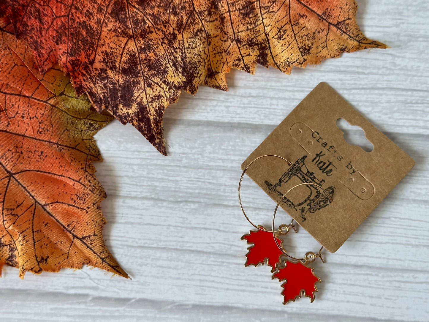 Handcrafted Halloween Maple Leaves Silver Plated Hoop Earrings