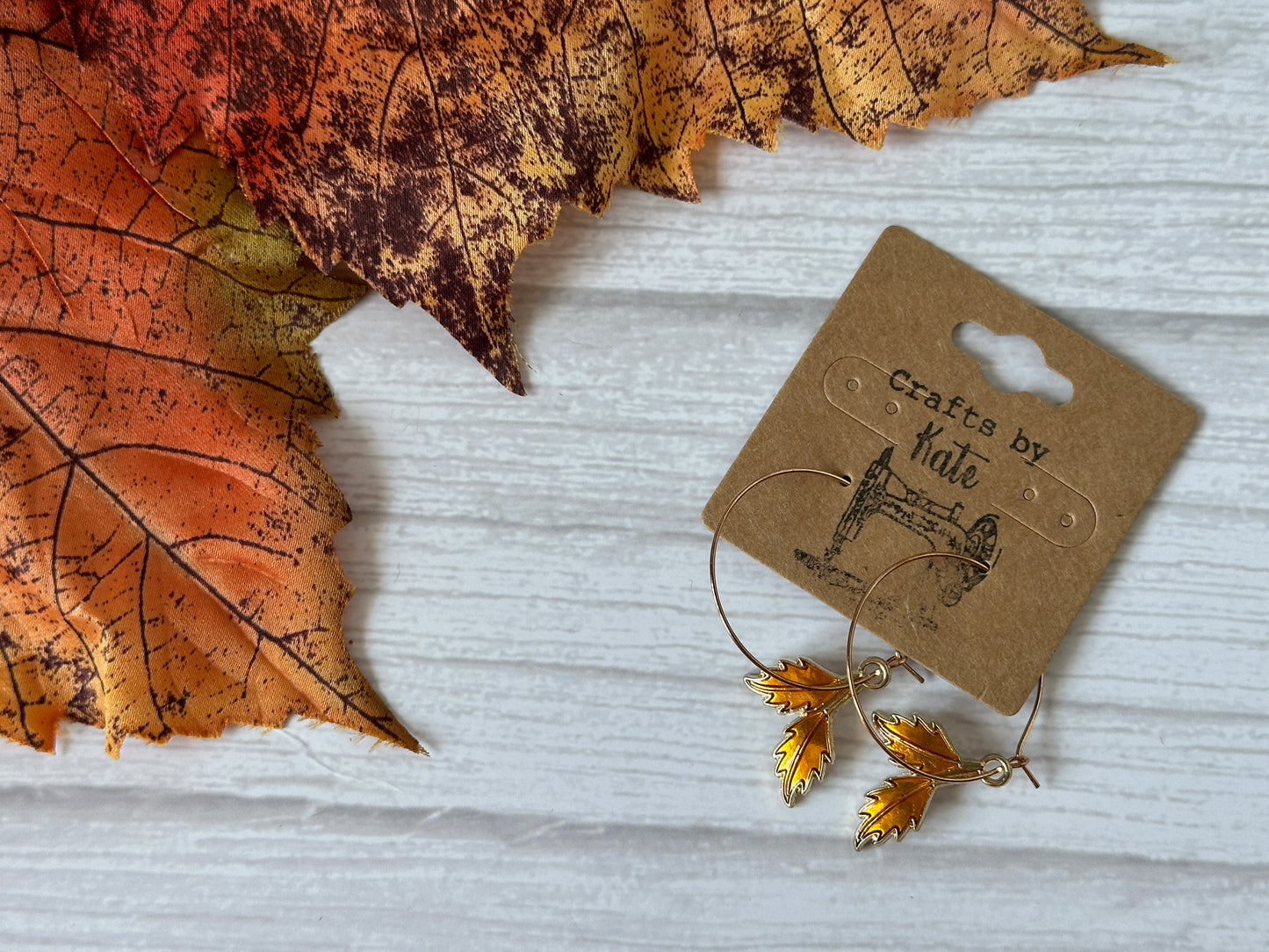 Handcrafted Halloween Autumn Leaves Silver Plated Hoop Earrings