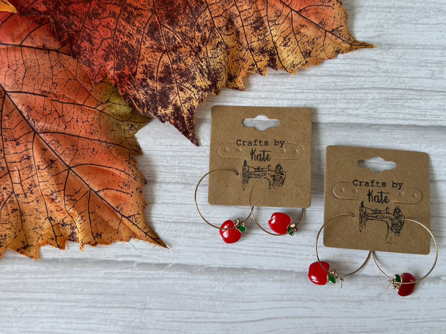 Handcrafted Harvest Apple Gold Plated Dangle & Hoop Earrings