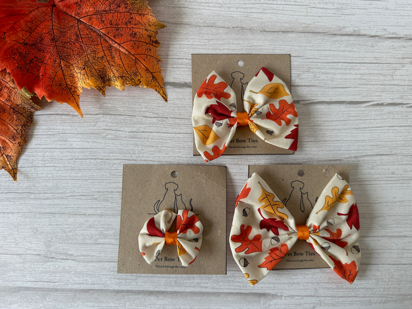 Cotton Pet Bow with collar attachment - Autumn Leaves