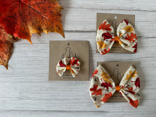 Cotton Pet Bow with collar attachment - Autumn Leaves