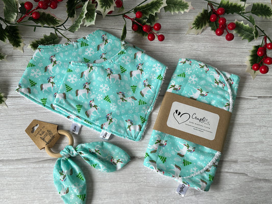 Cotton & Terry Towelling Baby Sets - Christmas Unicorns