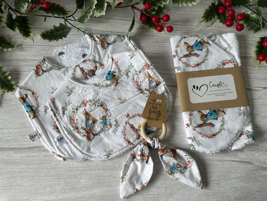 Cotton & Terry Towelling Baby Sets - Christmas Peter Rabbit