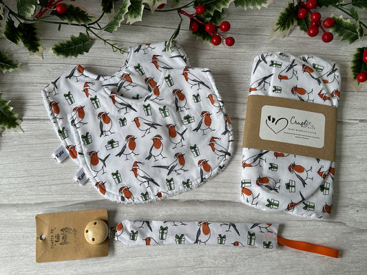 Cotton & Terry Towelling Baby Sets - Christmas Robins