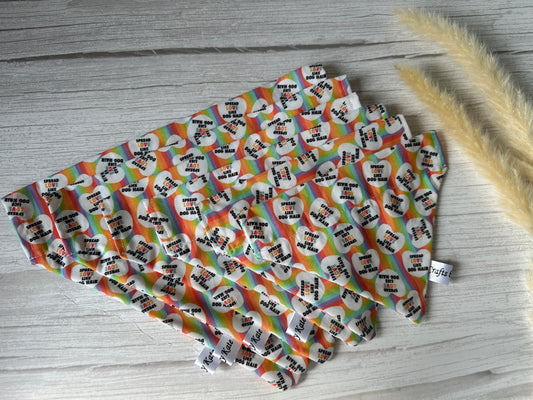 Cotton Pet Bandana with collar attachment - Spread Love like Dog Hairs, Rainbow Hearts