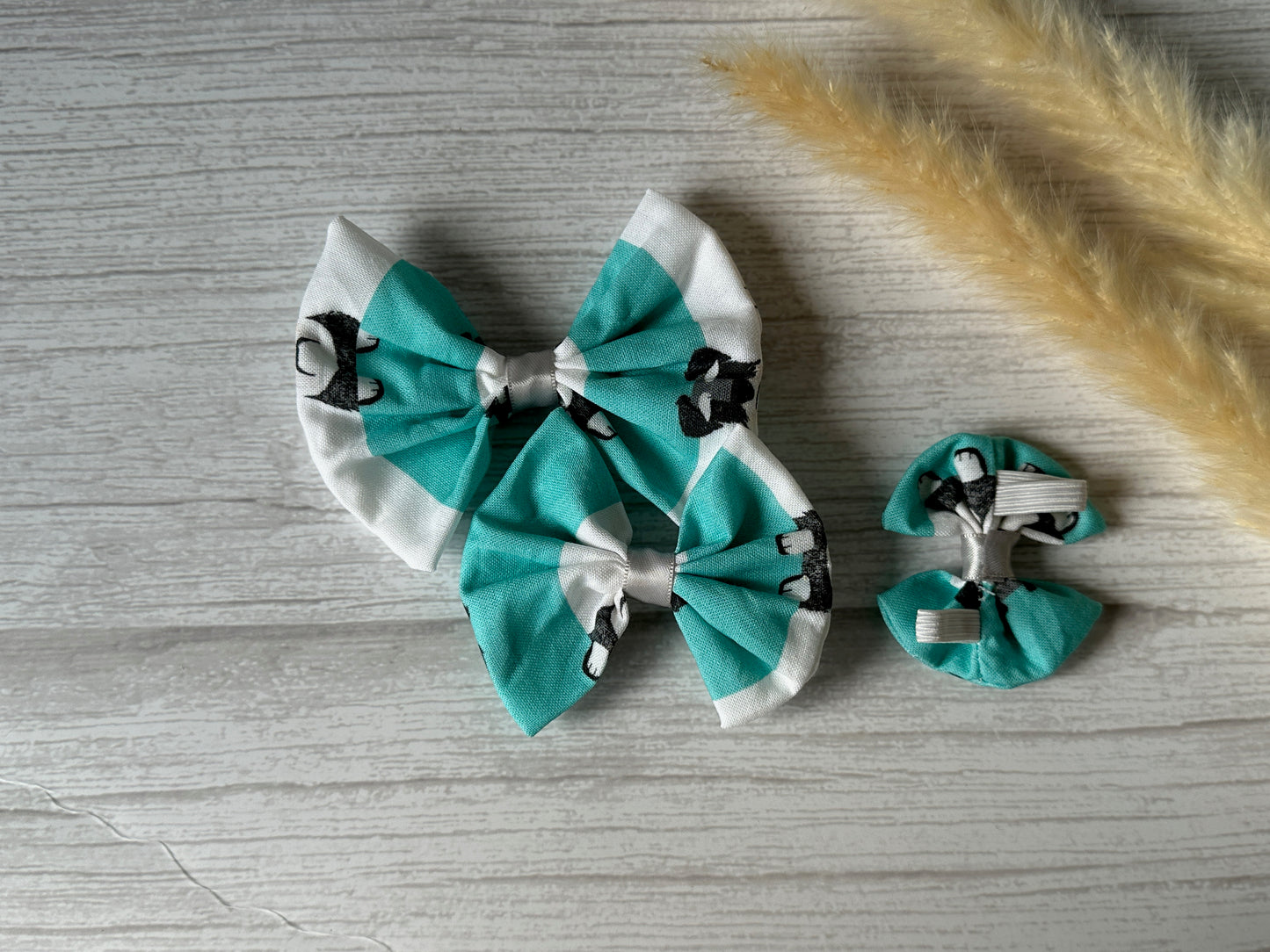 Cotton Pet Bow with collar attachment - Striped Schnauzers