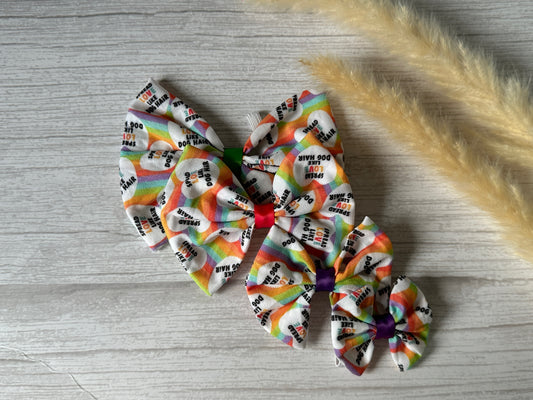 Cotton Pet Bow with collar attachment - Spread Love like Dog Hairs, Rainbow Hearts