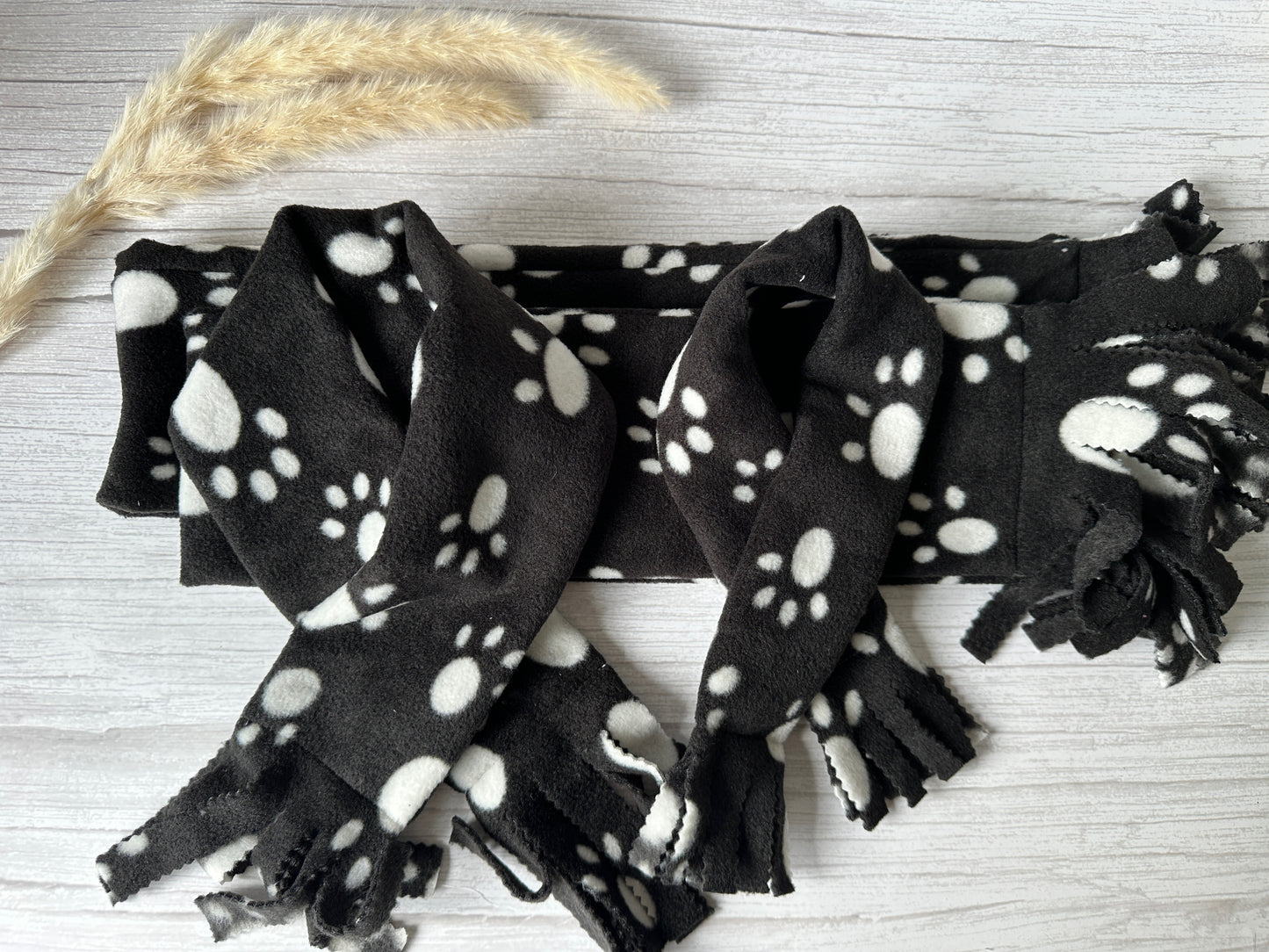 Polar Cotton Fleece Pet Scarf - Black & White Paws