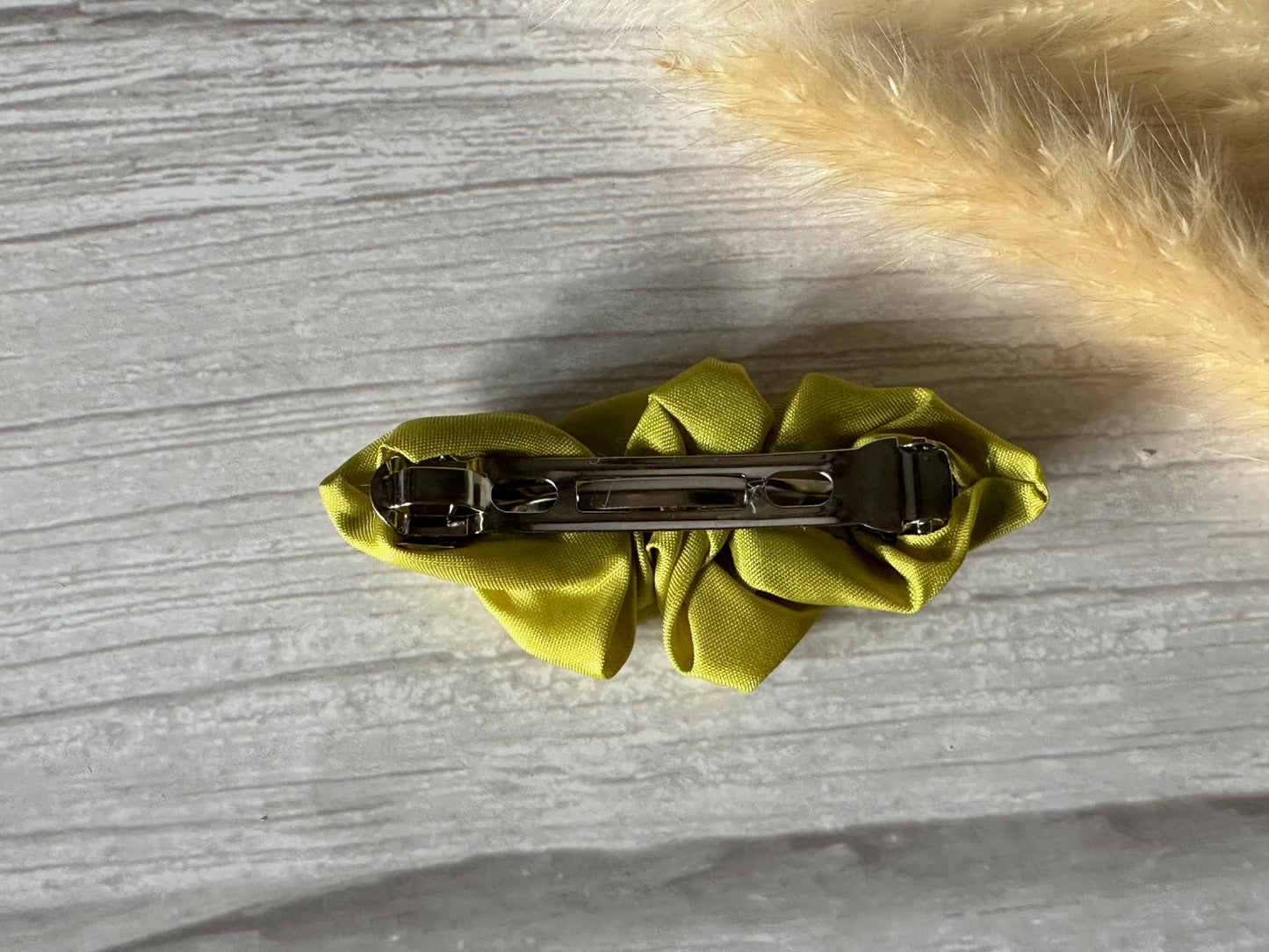 Silk French Barrette Scrunchie Clip - Lime Green