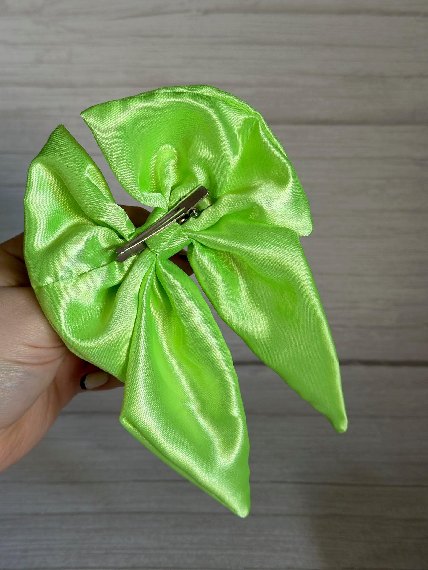 Silk Sailor Bow Clip - Lime Green