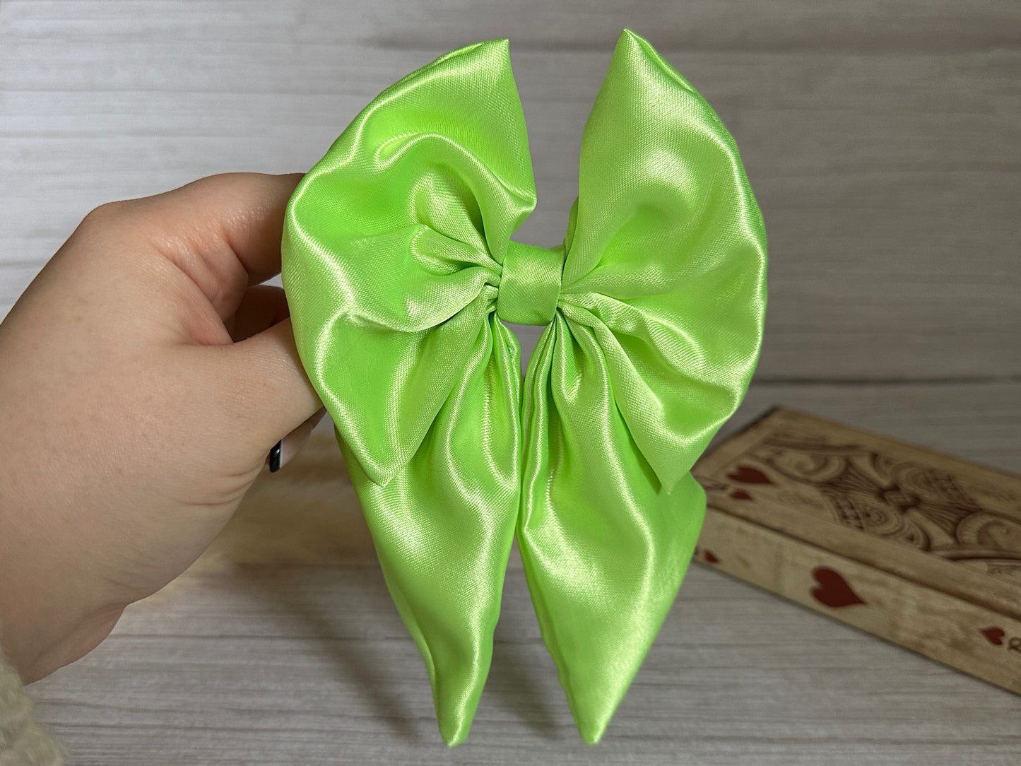 Silk Sailor Bow Clip - Lime Green