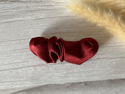 Silk French Barrette Scrunchie Clip - Maroon Red