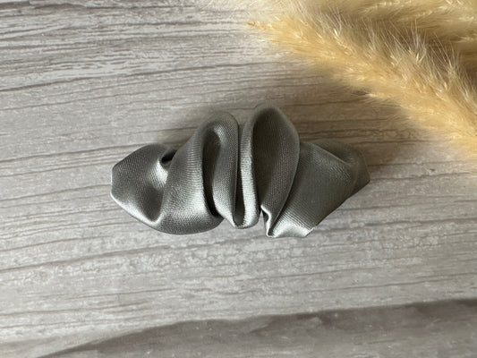 Silk French Barrette Scrunchie Clip - Metallic Silver