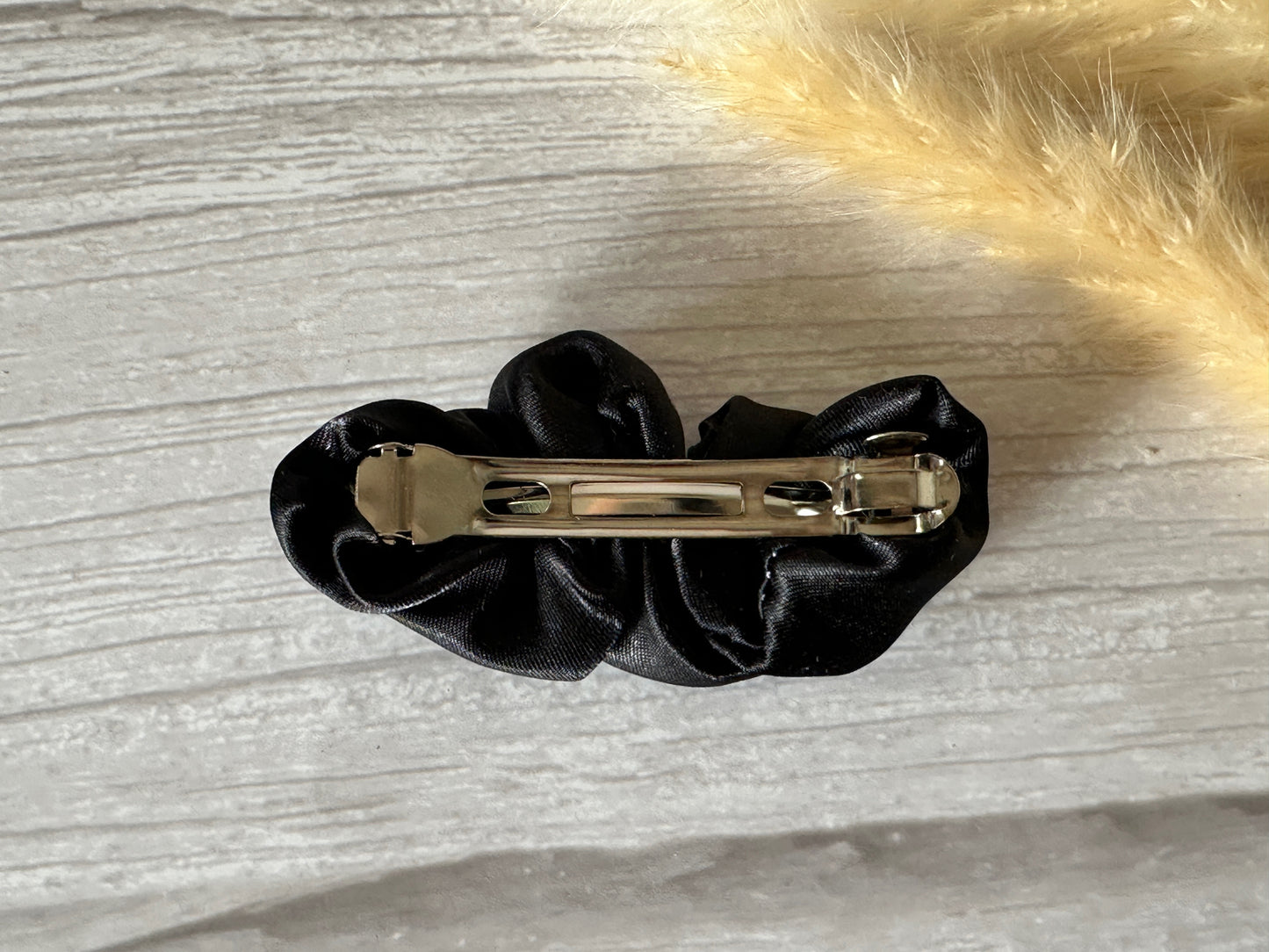 Silk French Barrette Scrunchie Clip - Midnight Black