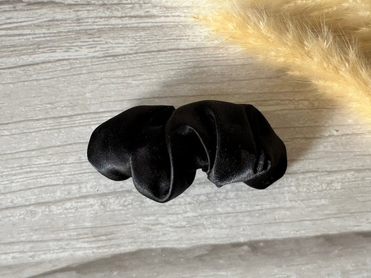 Silk French Barrette Scrunchie Clip - Midnight Black