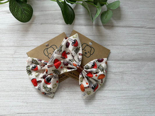 Cotton Pet Bow with collar attachment - Mushrooms